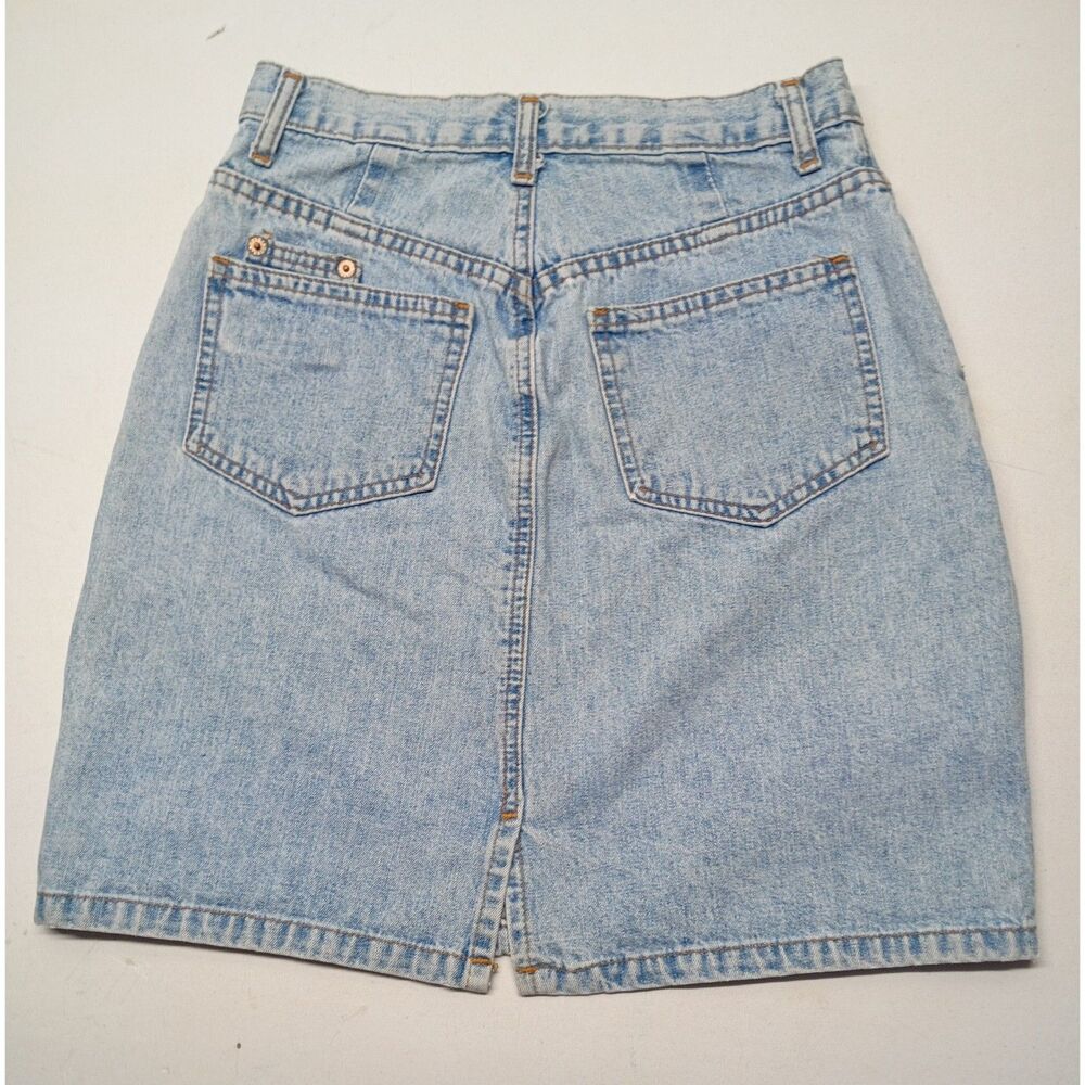 1980's Nuovo Denim Mini Skirt Juniors Sz 5/6 Cotton Button Zip Front Ligh Wash